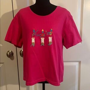 Rare! Johnny Was Hot Pink Tee with Colorful Graphic Size Small